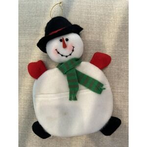 VTG Snowman Christmas Pouch Ornament Zippered Coin Gift Card Holder Decor Cute